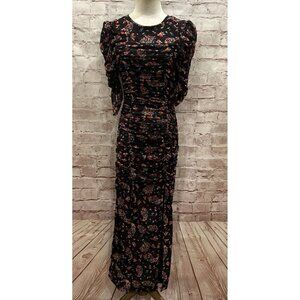 FREE PEOPLE Womens Briella Ruched Midi Dress Twilight Combo Sheer Mesh Size XS